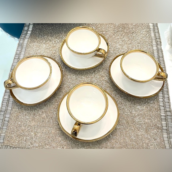 Set of 4 Gold Metallic Porcelain Cup & Saucer - Picture 1 of 15